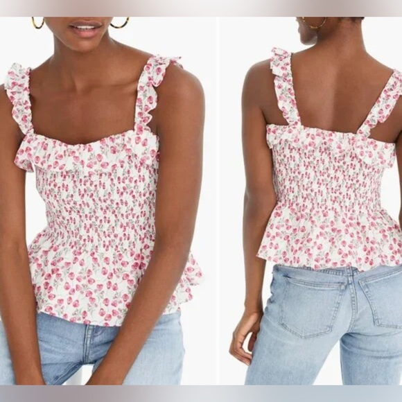 J. Crew Liberty Rose Floral Smocked Ruffle Tank Top, XS - Picture 8 of 8